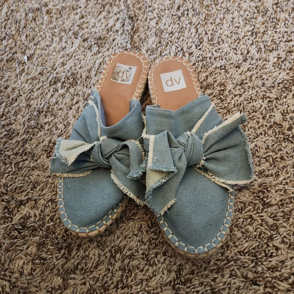 DV by Dolce Vita Denim Bow Espadrille Mules Light Wash Blue Slides Womens 8